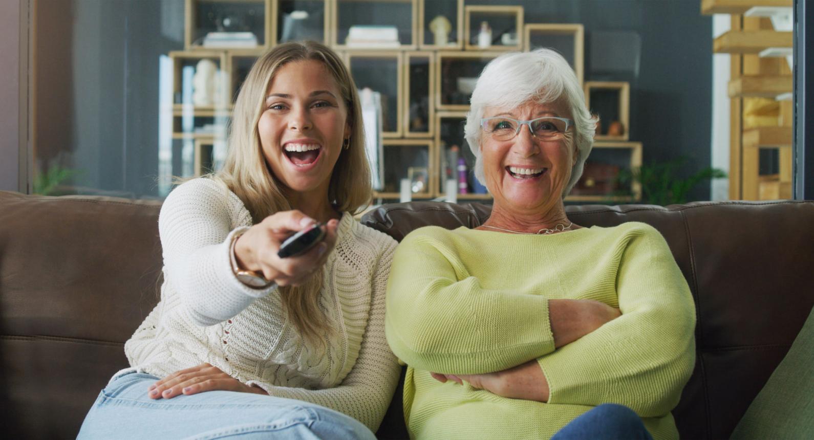 mother and daughter watching XLNT TV's 'The Show of the Day'